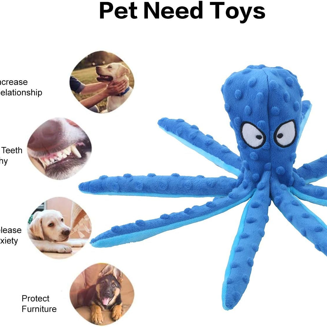 Keep your dog engaged and active with the Octopus Indestructible & Squeaky toy, featuring a fun and interactive design