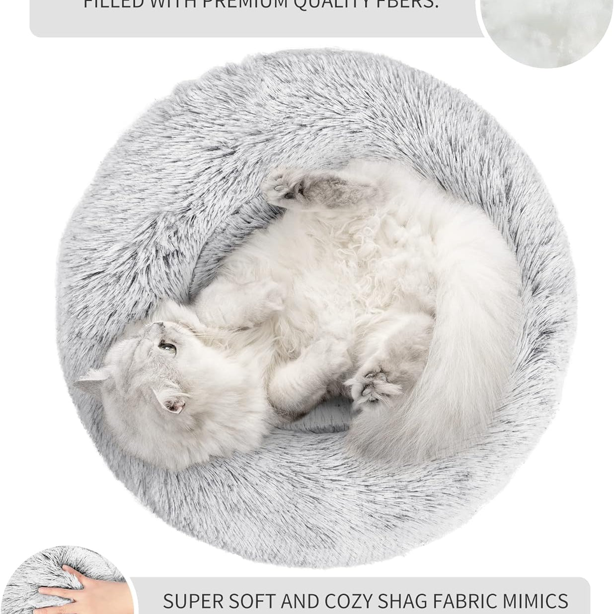 Light Grey Donut Cat Bed by HappinessPaws™ - Luxurious Bedding for Cats to Lounge In