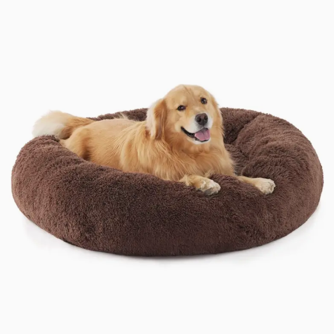 A 4XL-sized Brown Donut Bed by HappinessPaws™, offering a generous 100 cm diameter for giant breeds