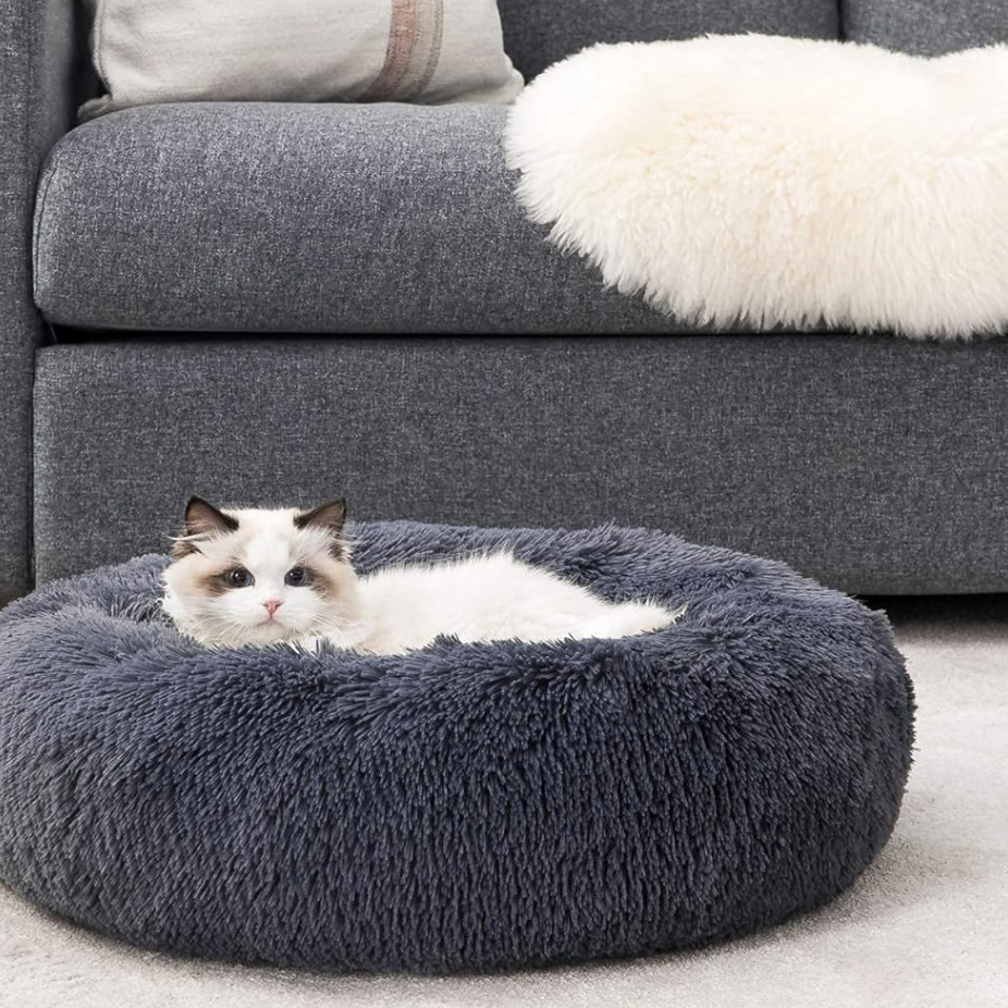 Dark Grey Donut Cat Bed by HappinessPaws™ - Plush Comfort for Your Feline Friend