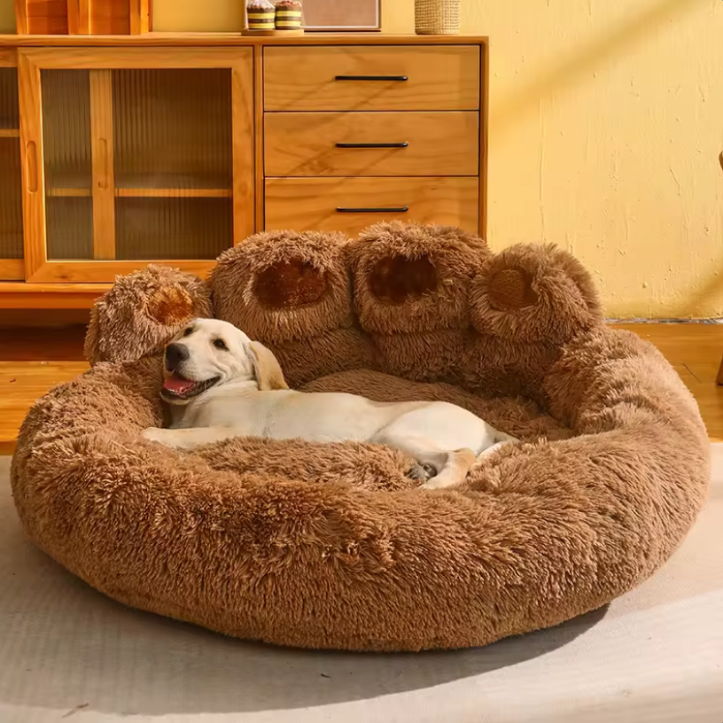 A Brown haven: the Soothing HappinessPaws Bed™, offering softness and support for your pet's rest and rejuvenation