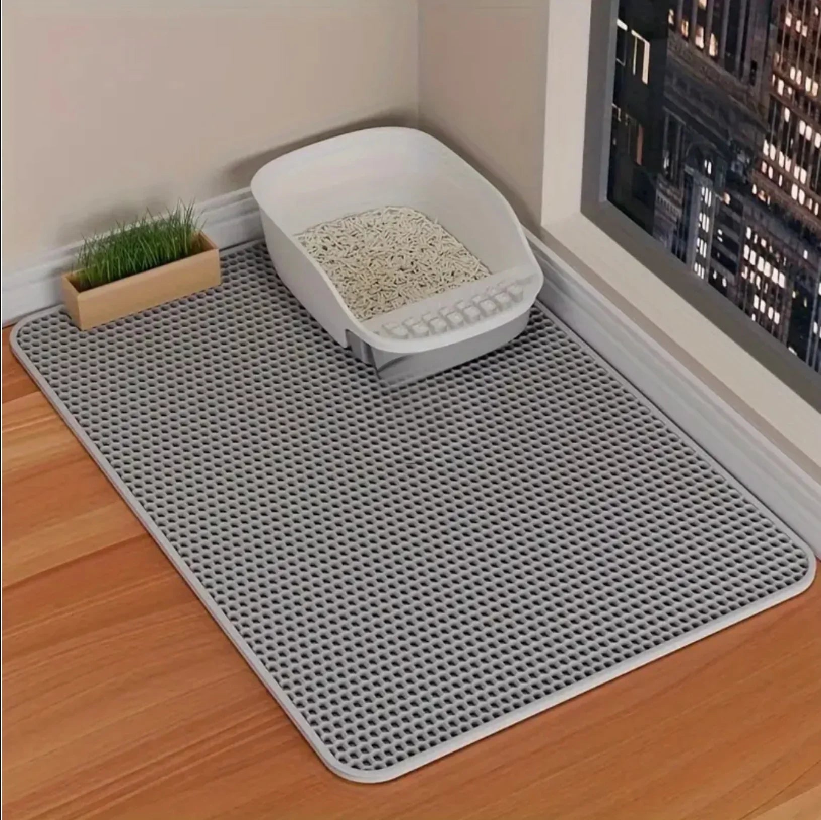 Ultimate Cat Litter Mat HappinessPaws® Grey color.