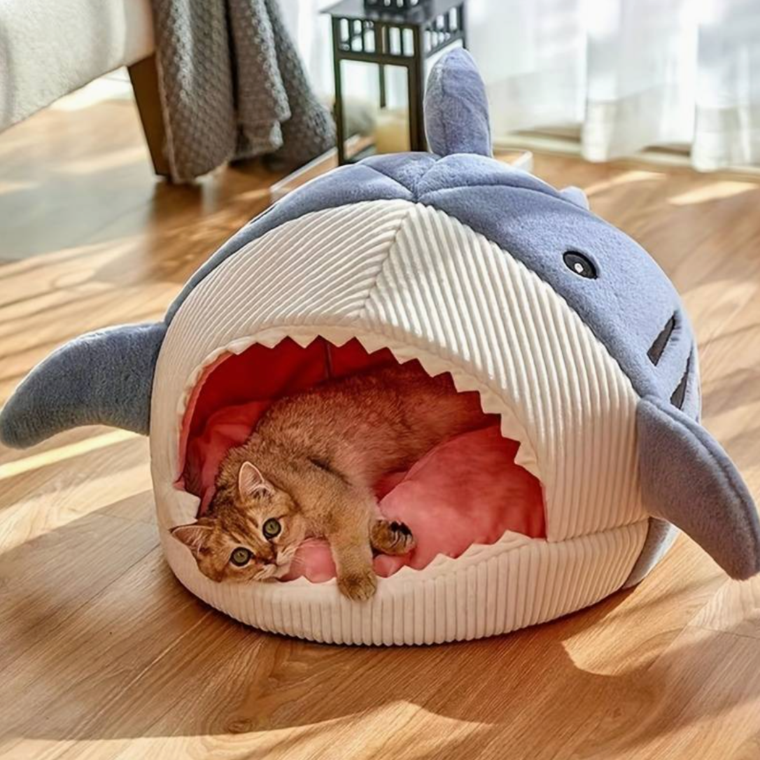 Shark Cat Bed by HappinessPaws™ - Fun and Cozy Hideaway for Cats