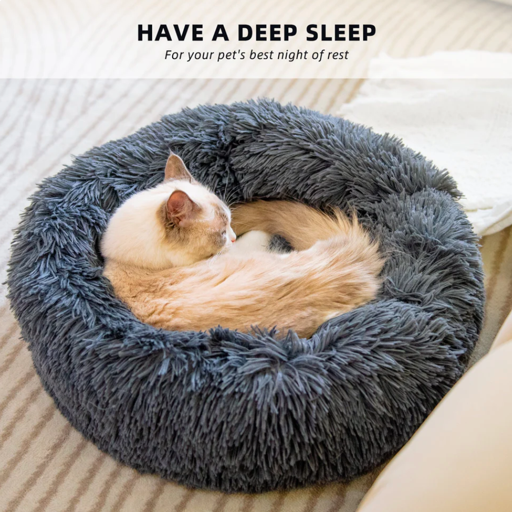 Dark Grey Donut Cat Bed by HappinessPaws™ - Round Shape for Cats to Curl Up In