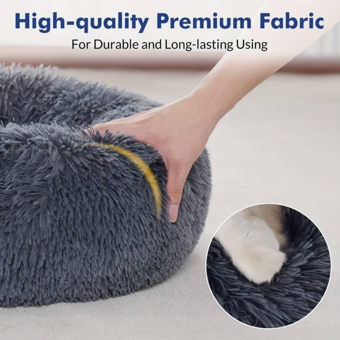 Dark Grey Donut Cat Bed by HappinessPaws™ - High-Quality Material for Long-Lasting Durability
