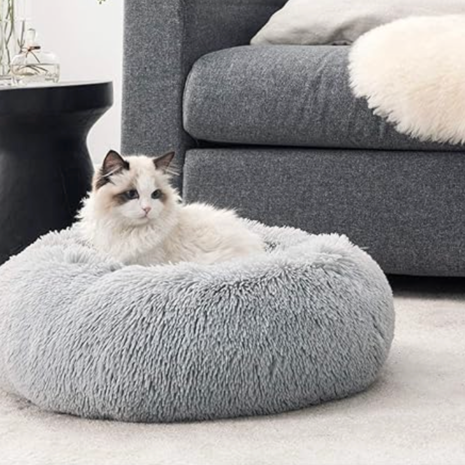 Light Grey Donut Cat Bed by HappinessPaws™ - Plush Comfort for Your Feline Friend