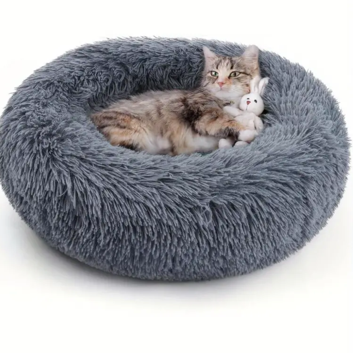 Dark Grey Donut Cat Bed by HappinessPaws™ - Provides Warmth and Security for Anxious Cats