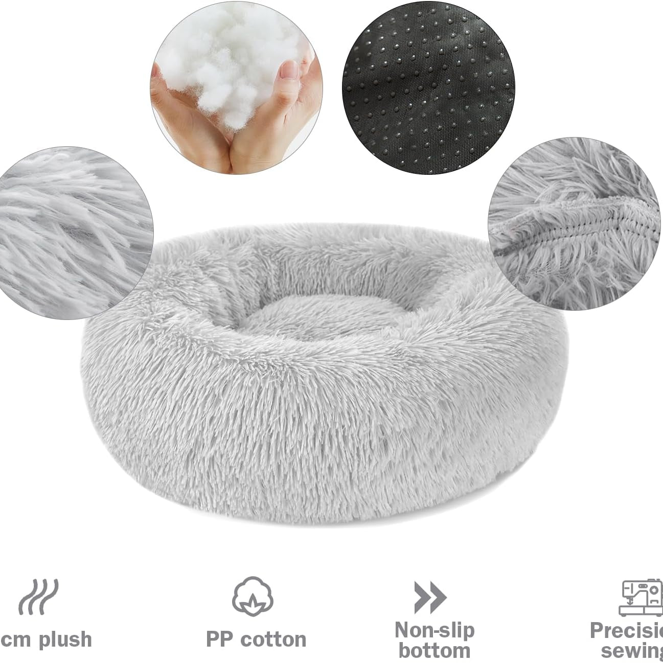 Light Grey Donut Cat Bed by HappinessPaws™ - Encourages Restful Sleep for Cats of All Ages