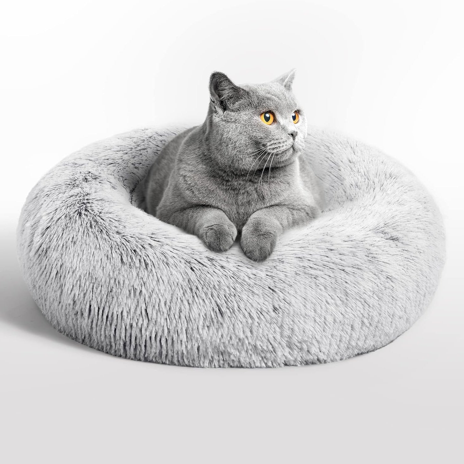 Light Grey Donut Cat Bed by HappinessPaws™ - Round Shape for Cats to Curl Up In