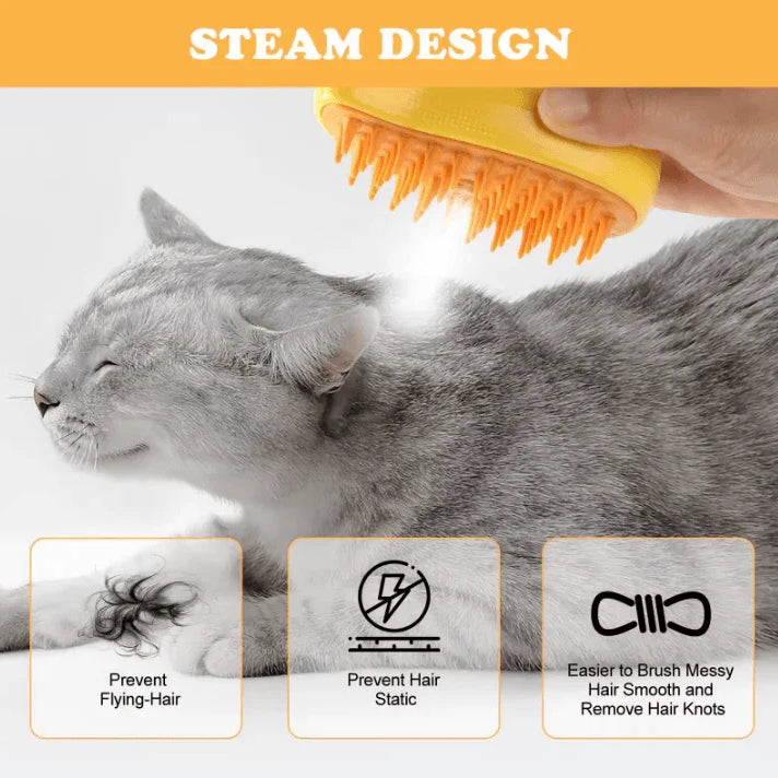 3-in-1 Cat Brush with Steam Design by HappinessPaws – Prevents Hair Static, Knots, and Flyaway Hair