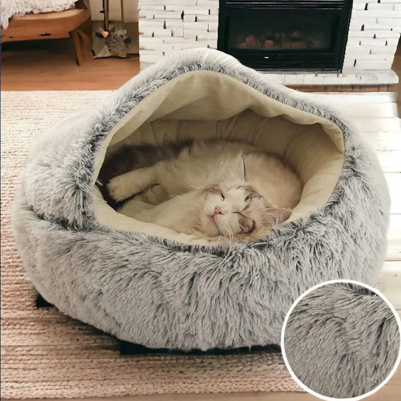 Grey Cat Cozy Cocoon by HappinessPaws™ - Soft and warm retreat for anxious cats