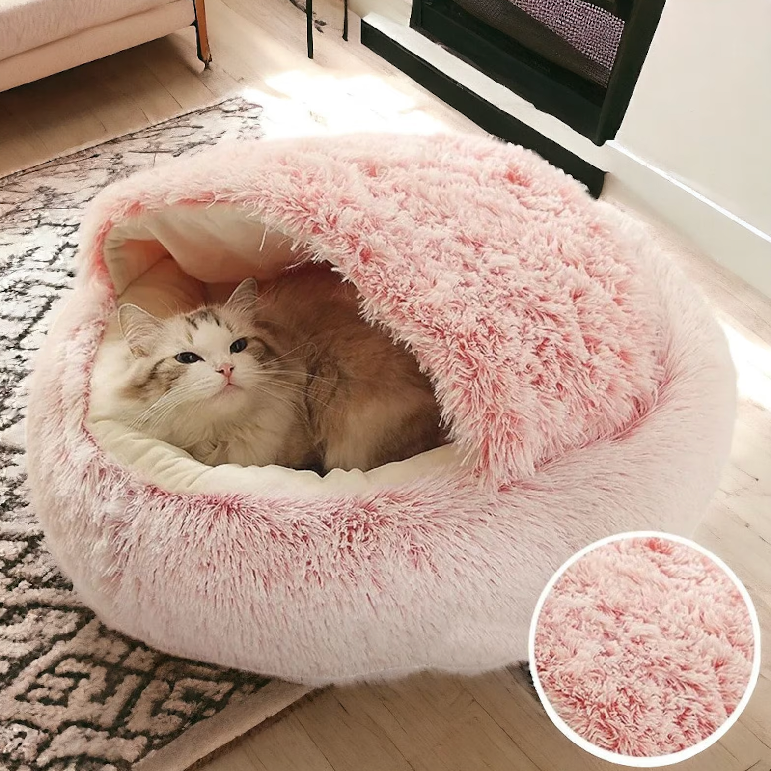 Cotton Candy Cat Cozy Cocoon by HappinessPaws™ - Soft and Fluffy Bedding for Cats to Snuggle In
