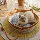 Detailed view of the brown interior of the Chic Osier Cat Bed by HappinessPaws™, made with woven wicker