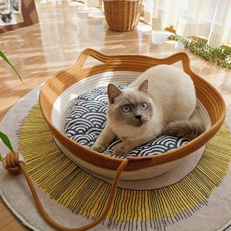 Detailed view of the brown interior of the Chic Osier Cat Bed by HappinessPaws™, made with woven wicker