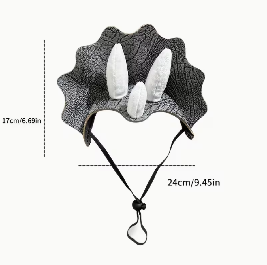 Dinosaur leaf crown with measurements on a white background