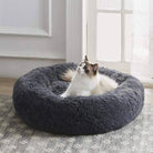 Dark Grey Donut Cat Bed by HappinessPaws™ - Ideal for Kittens, Adult Cats, and Senior Felines