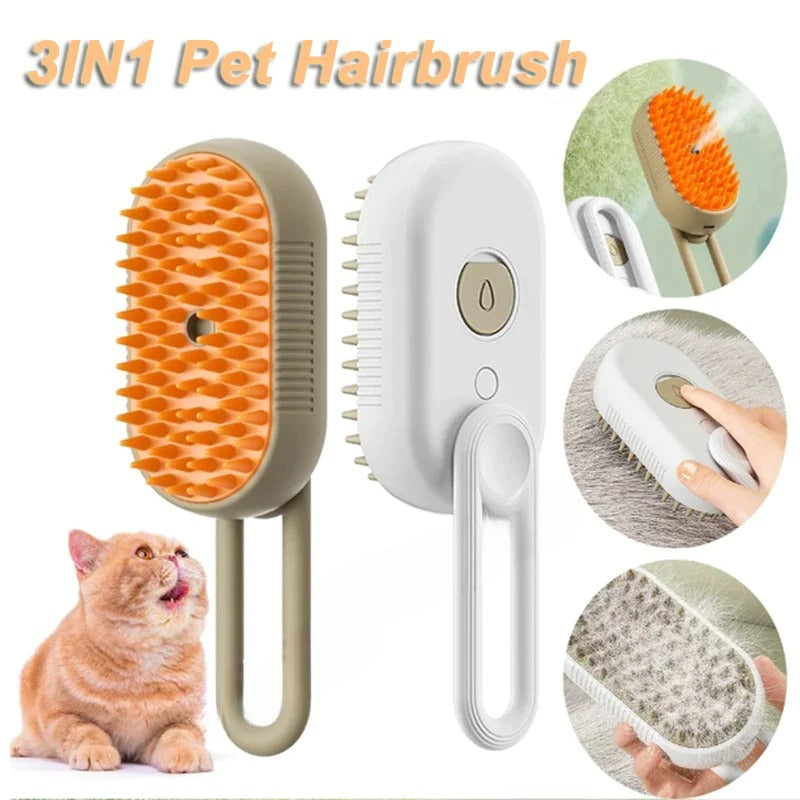 3 in 1 Pet Hairbrush by HappinessPaws™ for grooming, fur collection, and hydration in one tool.