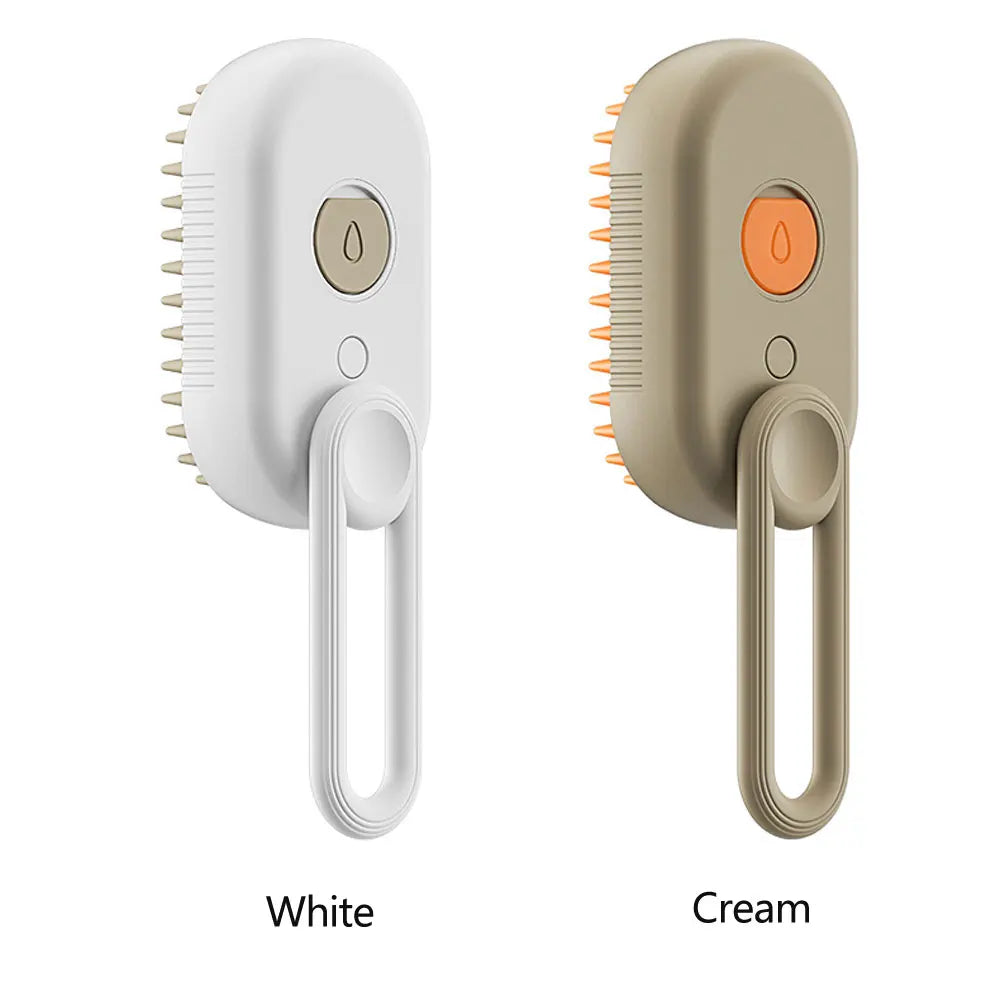 3 in 1 Water Cat Brush by HappinessPaws™, available in white and cream, combining hydration and grooming with ergonomic design.