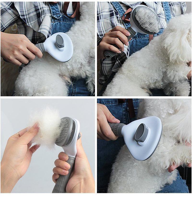 Effortlessly remove tangles and mats with the Dog Self-Cleaning Brush by HappinessPaws™, a must-have for pet owners