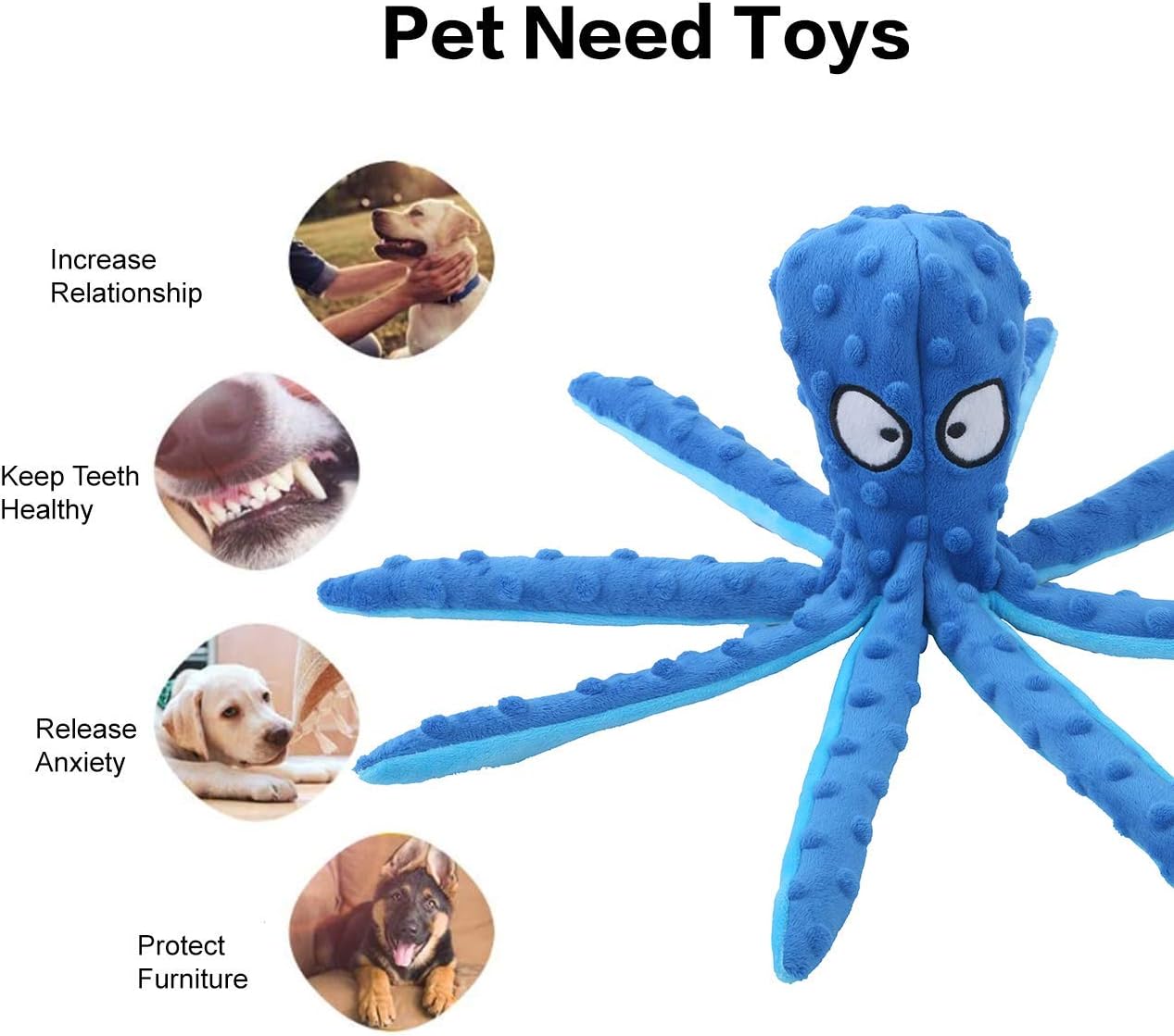 Keep your dog engaged and active with the Octopus Indestructible & Squeaky toy, featuring a fun and interactive design