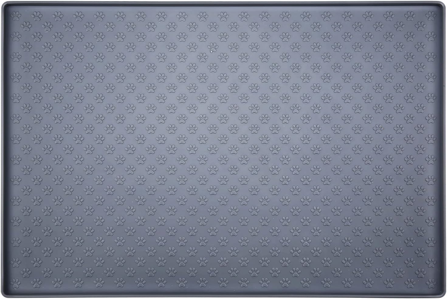 The Pet Food Mat 'Mighty Monkey' by HappinessPaws™ in a sleek grey color, blending seamlessly into any home decor.