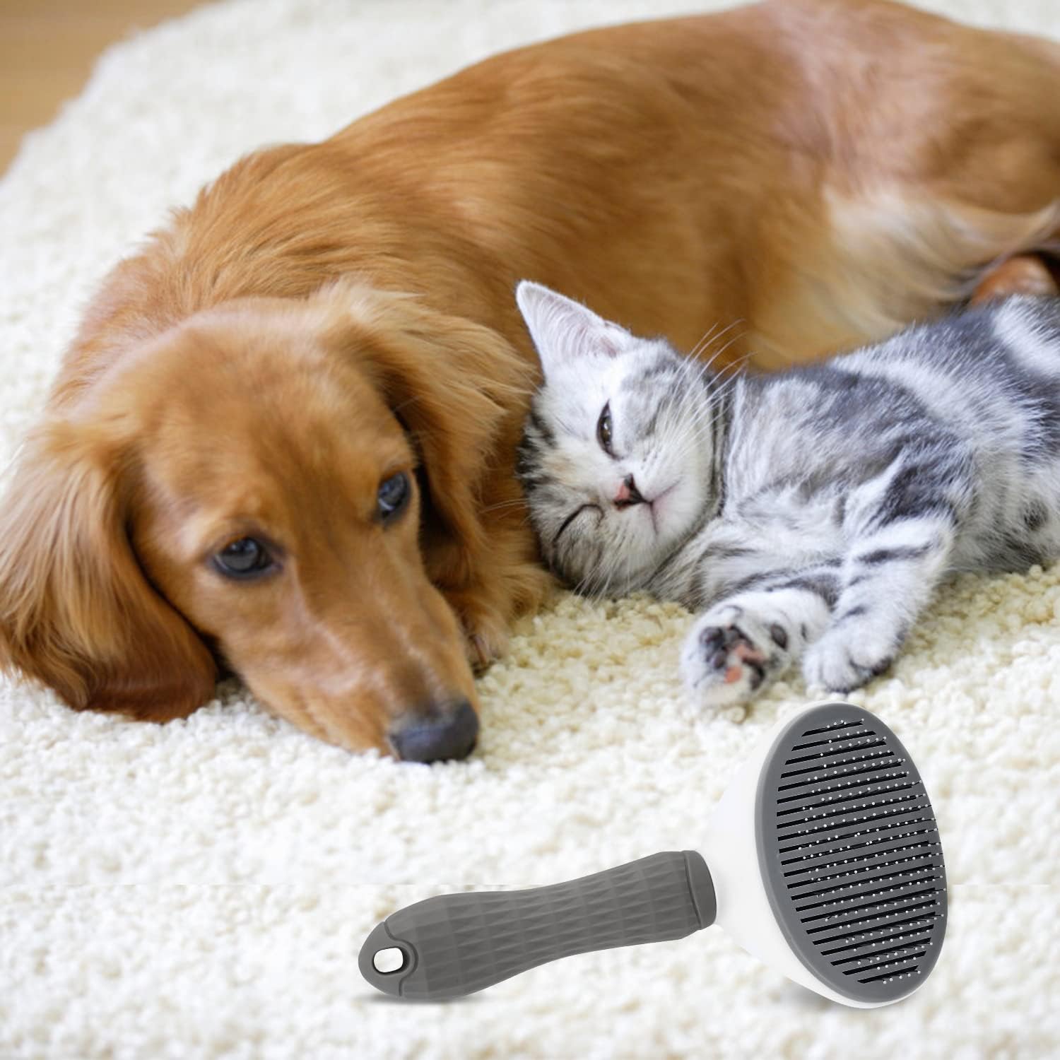 The Dog Self-Cleaning Brush by HappinessPaws™, offering a convenient way to groom your pet and minimize shedding.