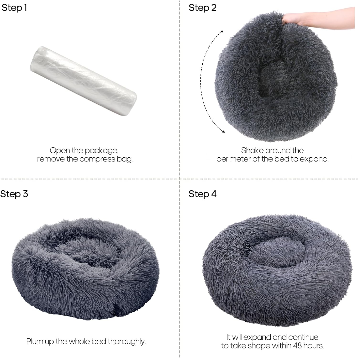 Dark Grey Donut Cat Bed by HappinessPaws™ - Enhances Your Cat's Living Space with Elegance