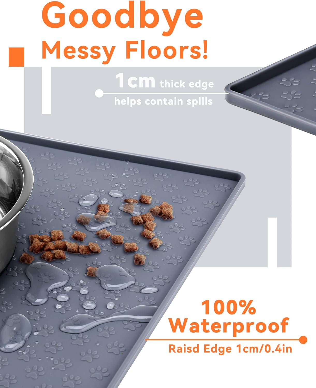 A must-have accessory for pet owners: the Pet Food Mat 'Mighty Monkey' by HappinessPaws™, promoting cleanliness and organization