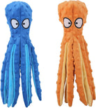 A playful Octopus Indestructible & Squeaky dog toy by HappinessPaws™ in striking Blue and Orange hues, perfect for interactive play.