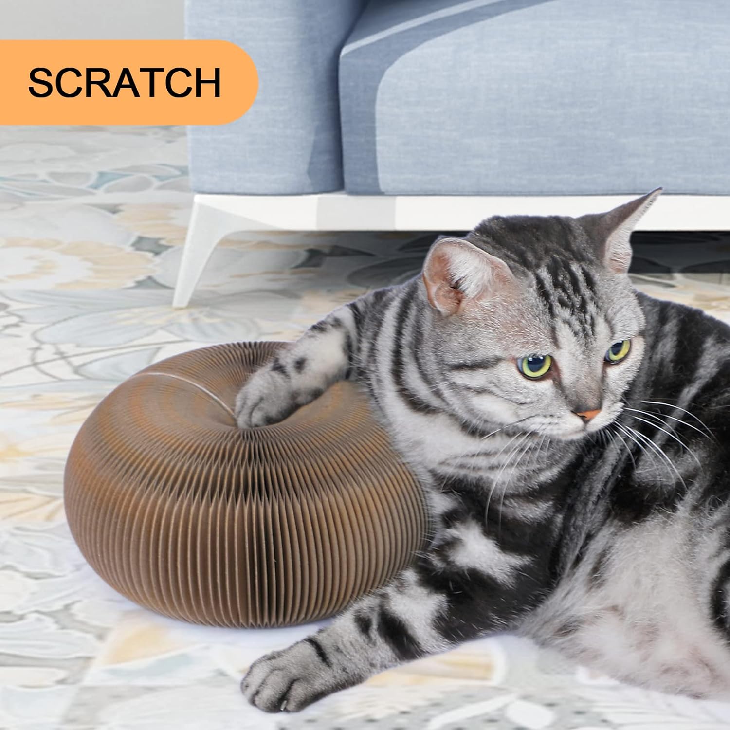 A side view of the Magic Cat Scratching Board by HappinessPaws™, showcasing its sleek and modern appearance