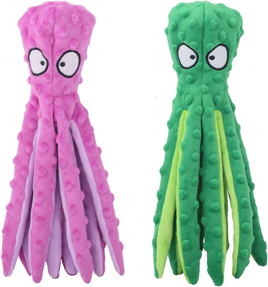 An engaging Octopus Indestructible & Squeaky dog toy by HappinessPaws™ in cheerful Pink and Green tones, providing hours of enjoyment for your furry friend.