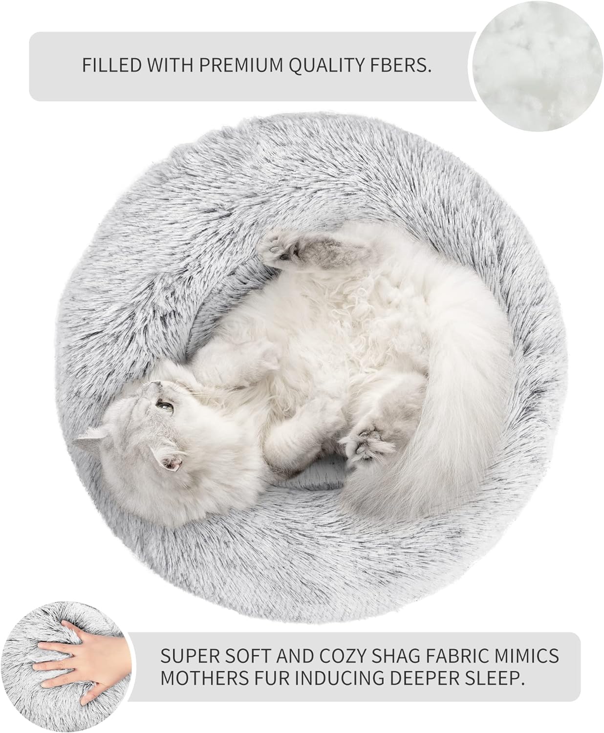 Light Grey Donut Cat Bed by HappinessPaws™ - Luxurious Bedding for Cats to Lounge In