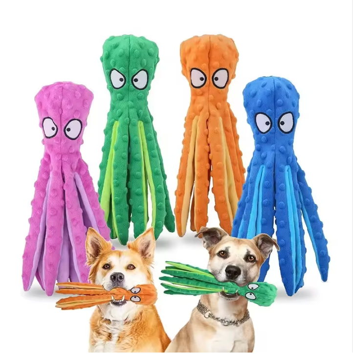 An essential accessory for interactive play: the Octopus Indestructible & Squeaky toy by HappinessPaws™ encourages bonding between you and your pet