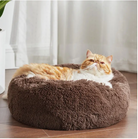 An M-sized Brown Donut Bed by HappinessPaws™, offering a cozy 50 cm diameter for small pets.