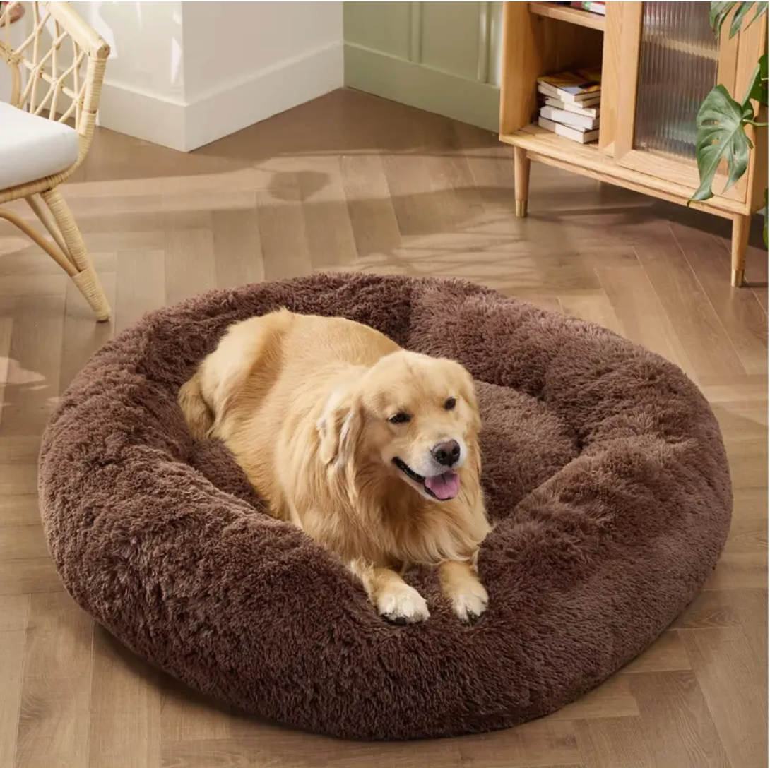 A 5XL-sized Brown Donut Bed by HappinessPaws™, providing a massive 120 cm diameter for maximum comfort.