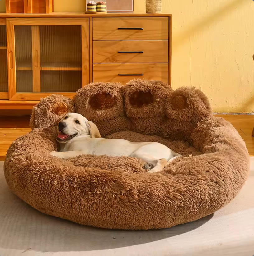 A Brown haven: the Soothing HappinessPaws Bed™, offering softness and support for your pet's rest and rejuvenation