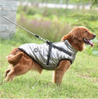 A cozy dog wrapped up in the warmth of the Grey Dog Coat with Harness by HappinessPaws™, enjoying every moment of their walk.