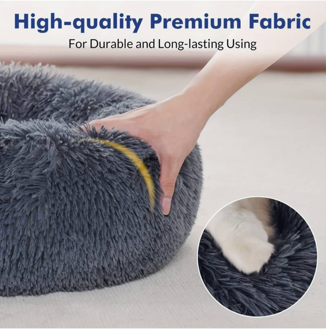 Dark Grey Donut Cat Bed by HappinessPaws™ - High-Quality Material for Long-Lasting Durability