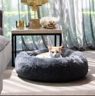 Dark Grey Donut Cat Bed by HappinessPaws™ - Promotes Healthy Sleeping Posture for Cats