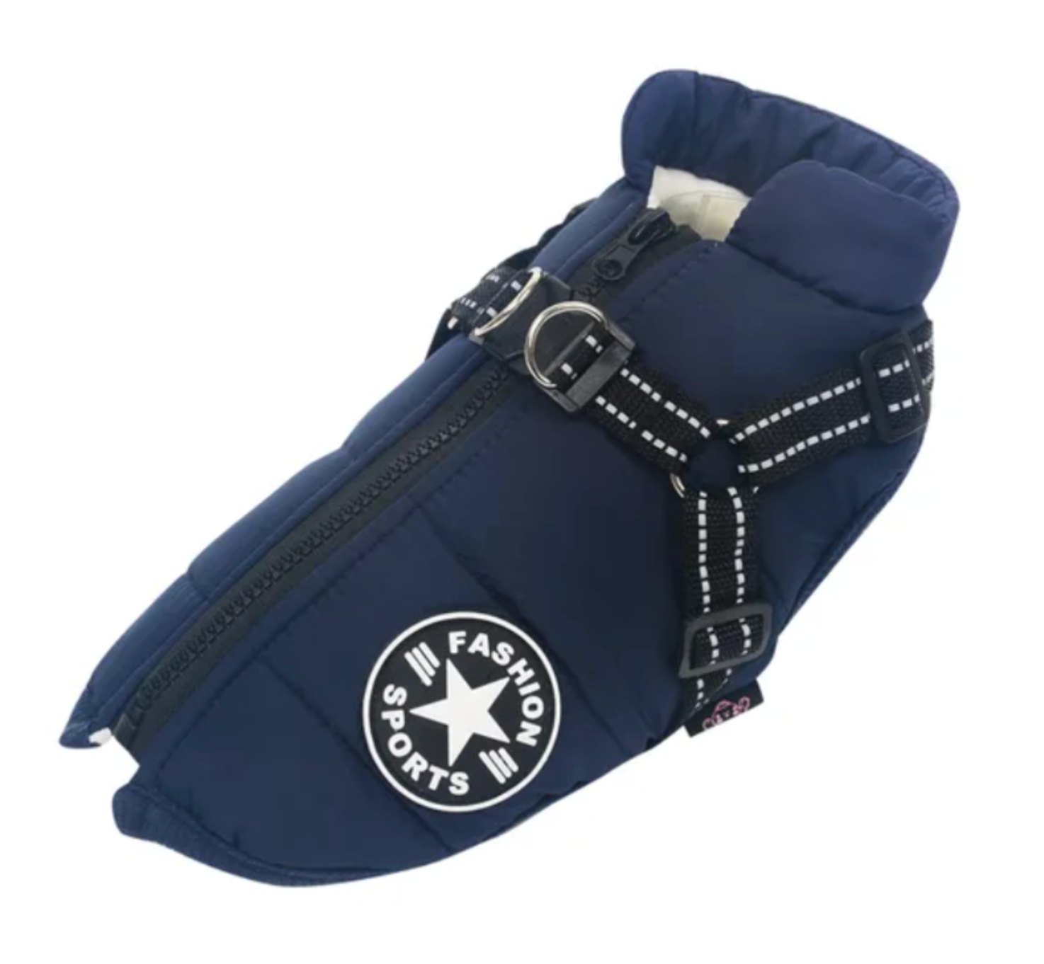 The Blue Dog Coat with Harness by HappinessPaws™, a stylish and functional accessory for your canine companion