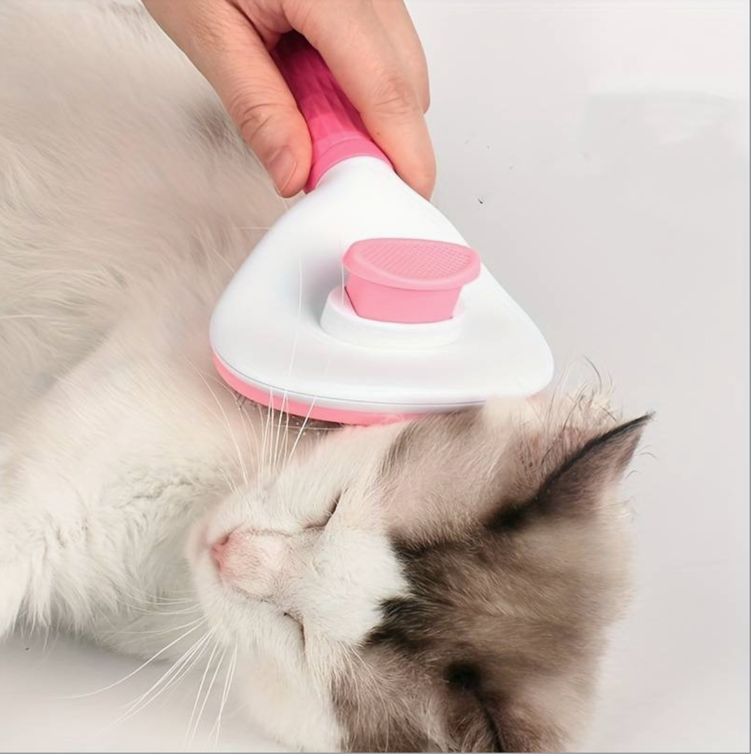 Pink Cat Self-Cleaning Brush HappinessPaws™ Cat testing