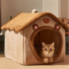 Cat House by HappinessPaws™ - Adorable cat shelter with a bear theme and cozy interior for pets.