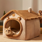 Cat House by HappinessPaws™ - Cozy hideaway for cats with a plush roof and bear-themed decor.