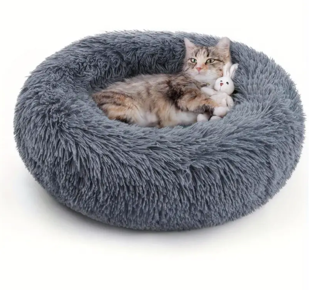 Dark Grey Donut Cat Bed by HappinessPaws™ - Provides Warmth and Security for Anxious Cats