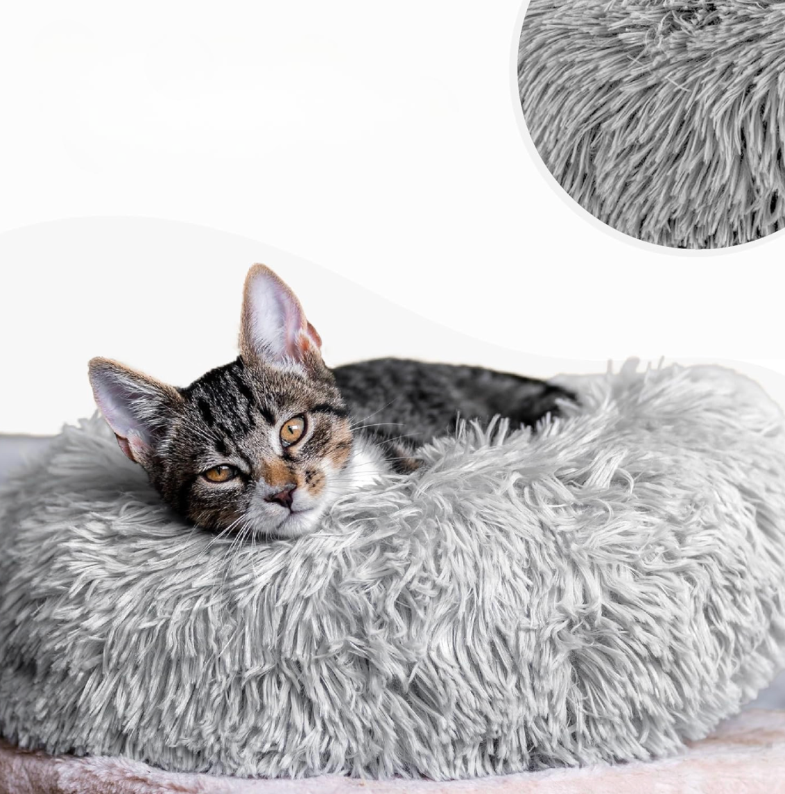 Light Grey Donut Cat Bed by HappinessPaws™ - Enhances Your Cat's Living Space with Elegance