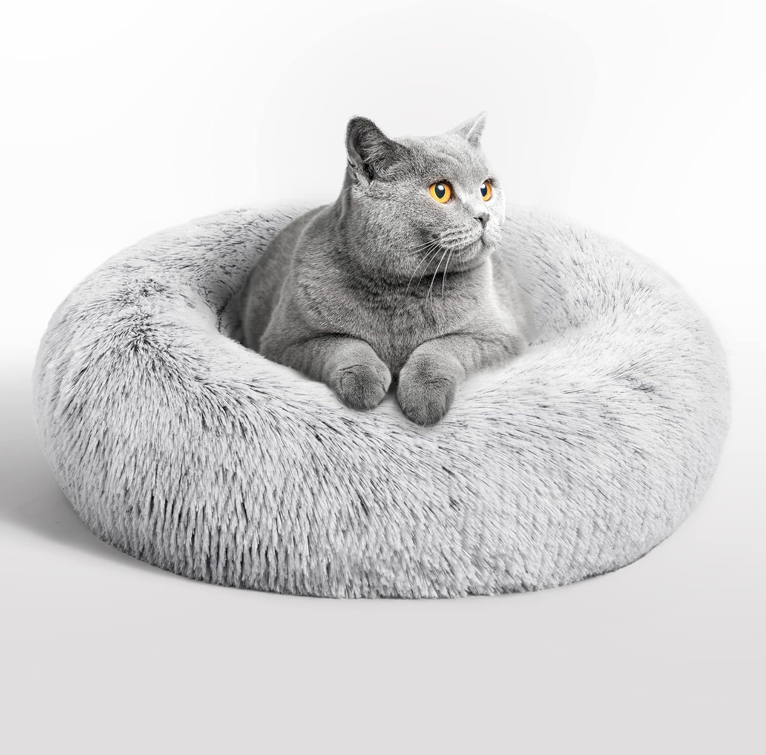 Light Grey Donut Cat Bed by HappinessPaws™ - Round Shape for Cats to Curl Up In