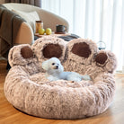 A Taupe-colored oasis: the Soothing HappinessPaws Bed™, offering plush comfort and support for your pet's well-being