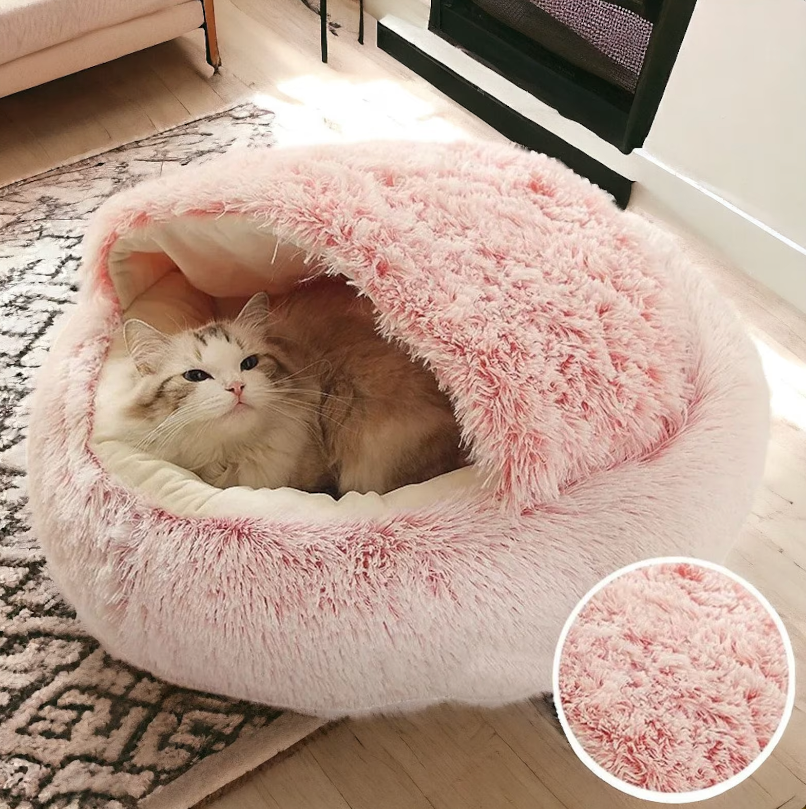 Cotton Candy Cat Cozy Cocoon by HappinessPaws™ - Soft and Fluffy Bedding for Cats to Snuggle In