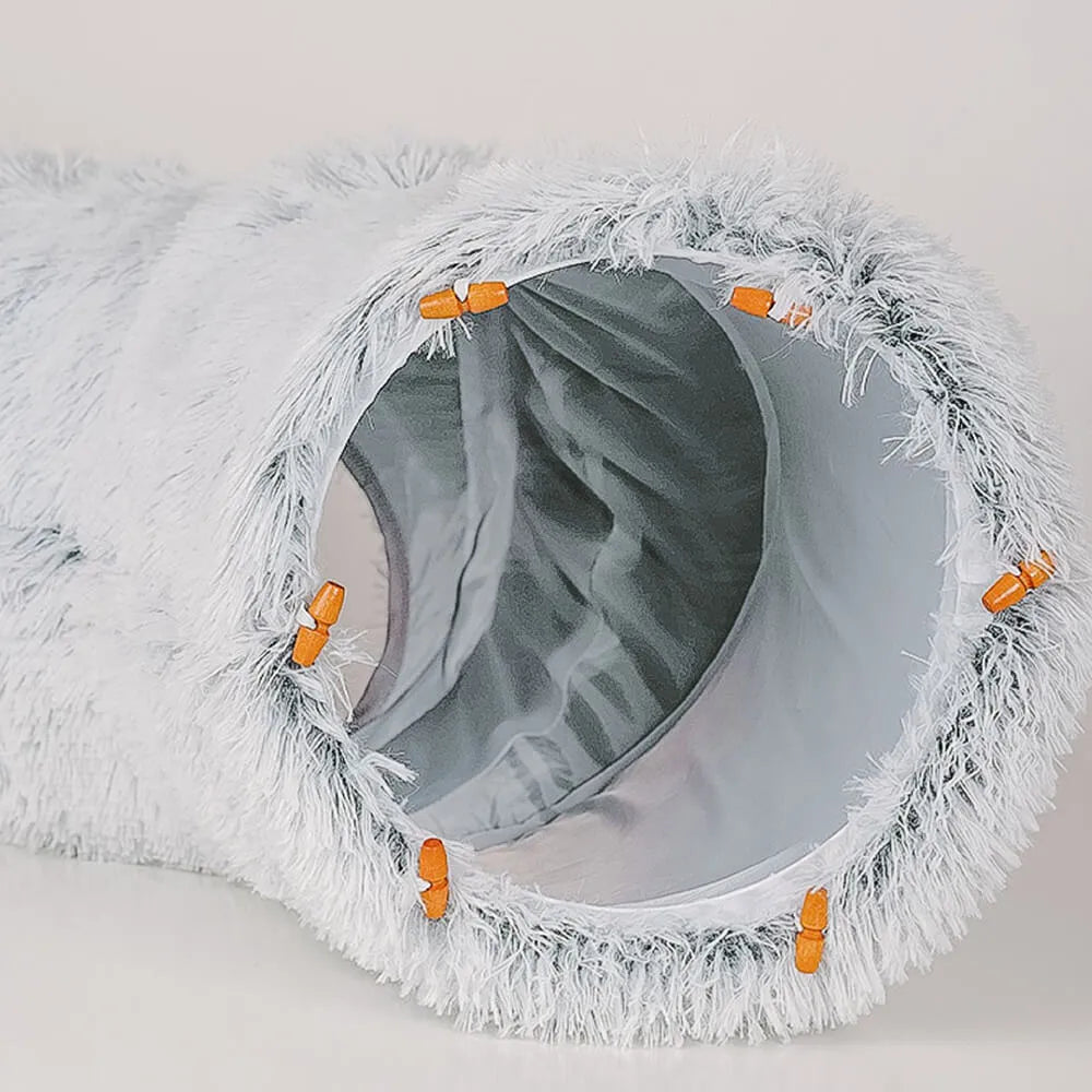 Entrance view of the HappinessPaws™ cat tunnel bed with plush interior