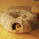 Two cats enjoying playtime in the HappinessPaws™ cat tunnel bed